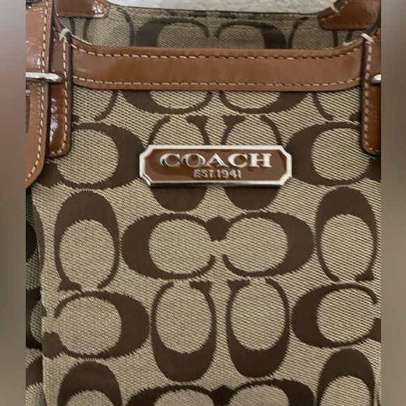 Coach Signature East West Canvas Leather Tote Handbag - Picture 4 of 14